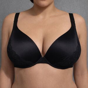 Secret Treasures 46DD Black Underwire Bra Molded Cups Lace Trim